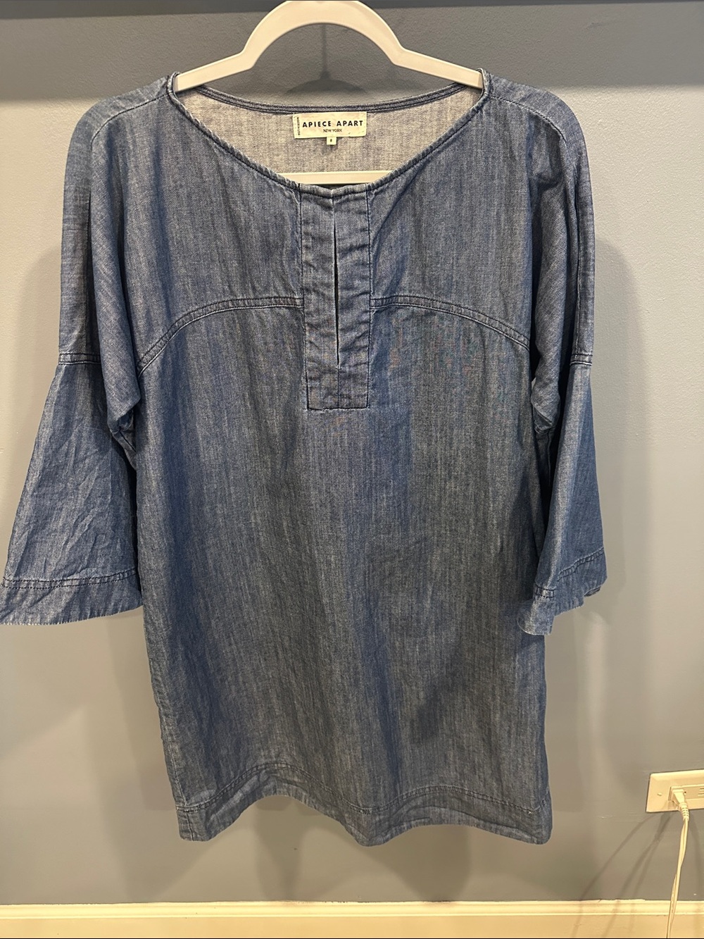Apiece Apart Blue Chambray Bell Sleeve Shift Dress Size 8